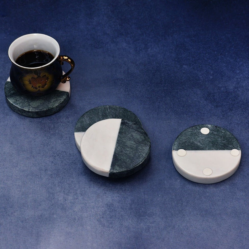 Green White Indian Round Marble Coasters (Set of 4) | Verified Sustainable Coasters on Brown Living™