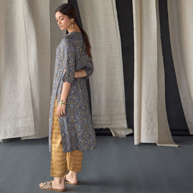 Grey Ajrakh Tencel Kurta Set | Verified Sustainable Womens Kurta on Brown Living™