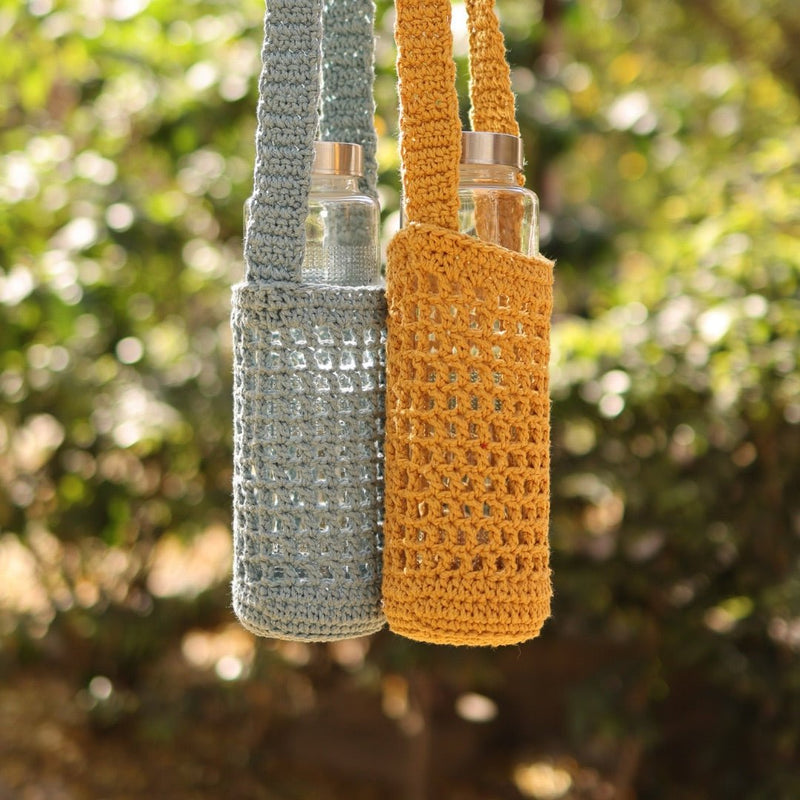 Grey Handmade Crochet Sling Bottle Cover | Verified Sustainable Bottles & Sippers on Brown Living™