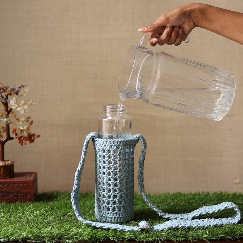 Grey Handmade Crochet Sling Bottle Cover | Verified Sustainable Bottles & Sippers on Brown Living™