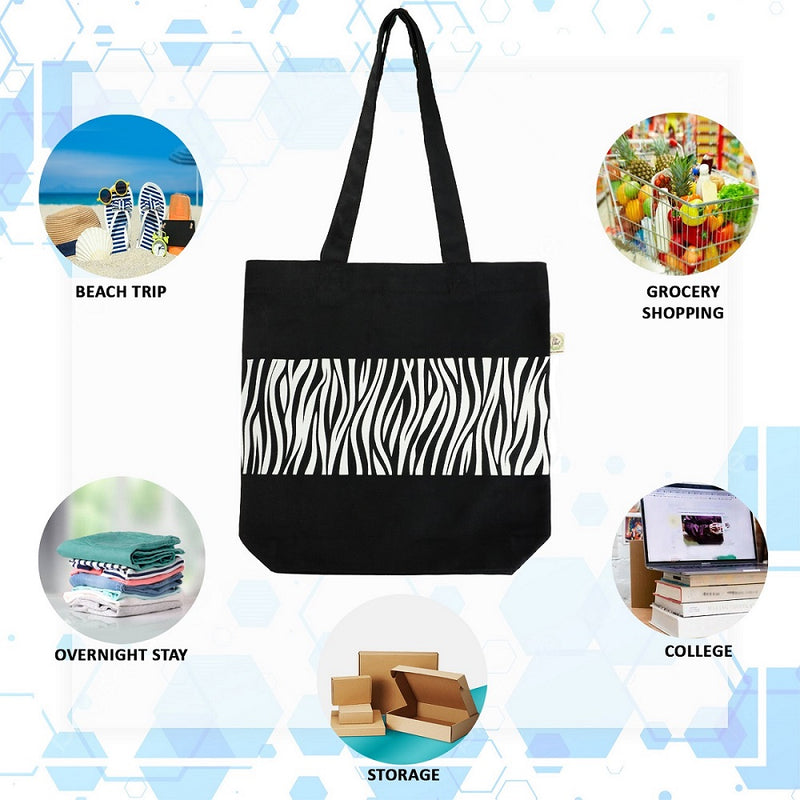 Premium Cotton Canvas Tote Bag- Zebra Black