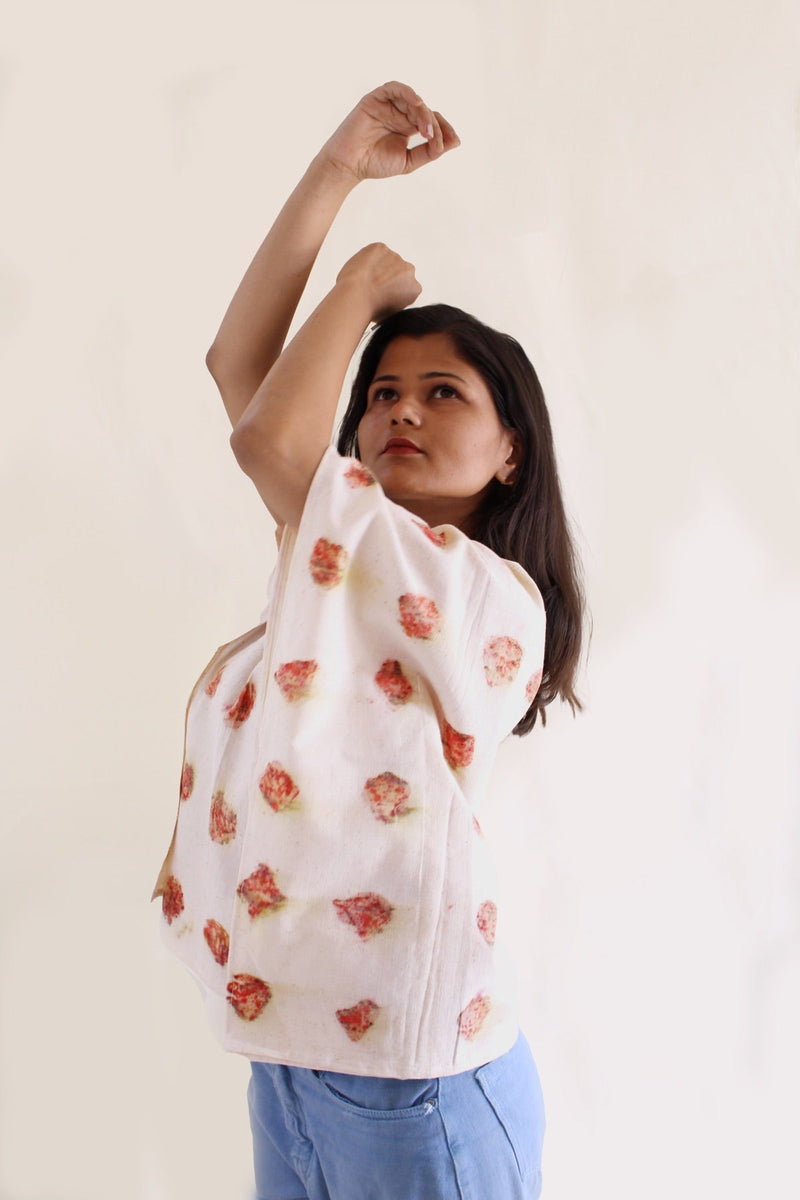 Gulab- Handwoven Organic Cotton Crop Top- White & Red | Verified Sustainable Womens Top on Brown Living™