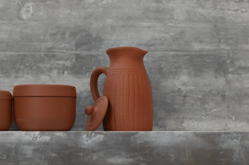 Handamde Terracotta Jug with Carving On All Sides | Verified Sustainable Glasses & Tumblers on Brown Living™