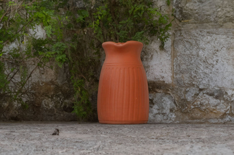 Handamde Terracotta Jug with Carving On All Sides | Verified Sustainable Glasses & Tumblers on Brown Living™