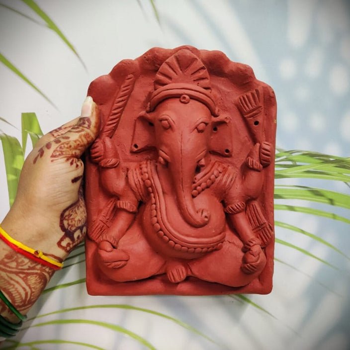 Handcrafted Eco - friendly Ganpati Idol in Molela Terracotta Mural Craft | Verified Sustainable Religious Items on Brown Living™