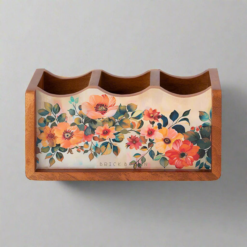 Handcrafted Pastel Flora Cutlery Holder | Made with Mango Wood | Verified Sustainable Kitchen Organizers on Brown Living™