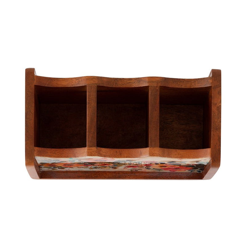 Handcrafted Pastel Flora Cutlery Holder | Made with Mango Wood | Verified Sustainable Kitchen Organizers on Brown Living™