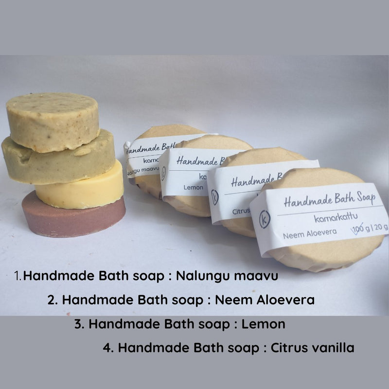 Handmade Bath soaps combo - Nalungu maavu, Neem Aloevera, Citrus Vanilla & Lemon | 4 Soaps | Verified Sustainable Body Soap on Brown Living™