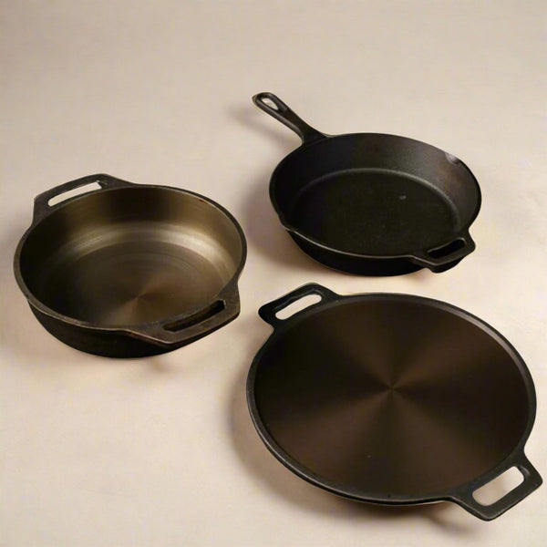 Handmade Cast Iron Combo (Kadai + Dosa Tawa + Skillet) | Verified Sustainable Cookware on Brown Living™