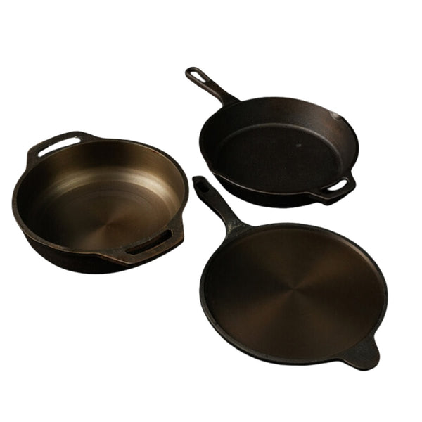 Handmade Cast Iron Combo (Kadai + Roti/ Dosa Tawa + Skillet) | Verified Sustainable Cookware on Brown Living™