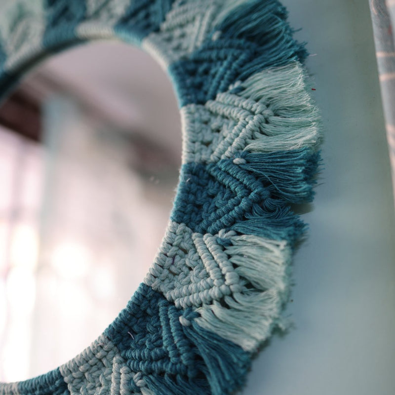 Handmade Macrame Aqua- Teal Mirror | Verified Sustainable Wall Decor on Brown Living™