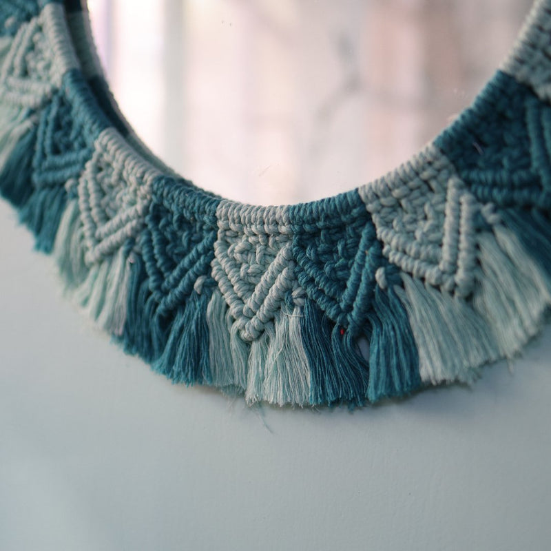 Handmade Macrame Aqua- Teal Mirror | Verified Sustainable Wall Decor on Brown Living™