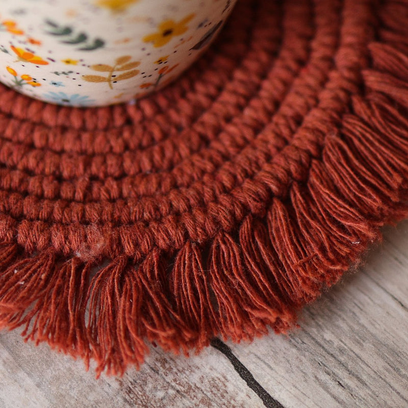 Handmade Macrame Brown Table Coasters - Set of 2 | Verified Sustainable Coasters on Brown Living™