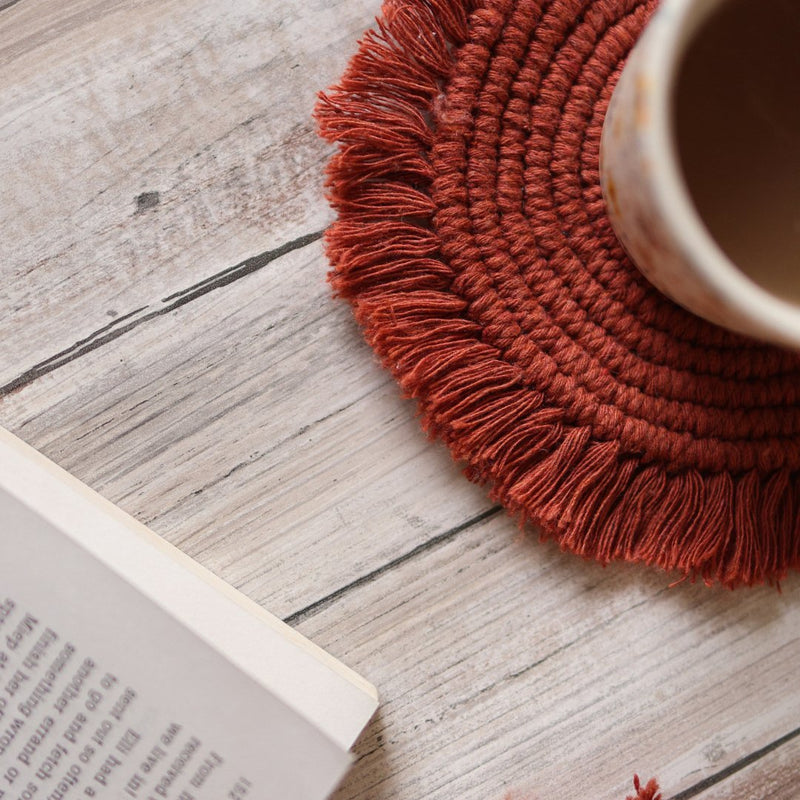 Handmade Macrame Brown Table Coasters - Set of 2 | Verified Sustainable Coasters on Brown Living™