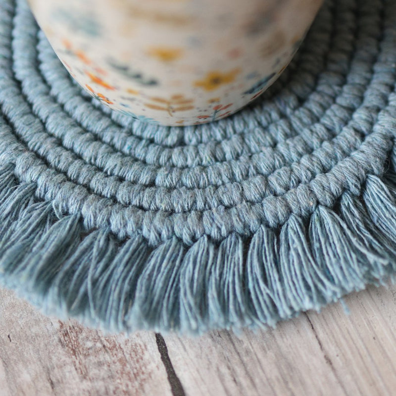 Handmade Macrame Grey Table Coasters - Set of 2 | Verified Sustainable Coasters on Brown Living™