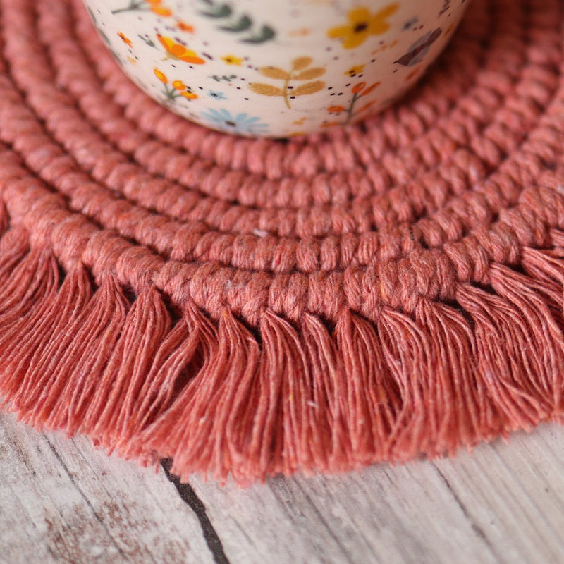 Handmade Macrame Peach Table Coasters - Set of 2 | Verified Sustainable Coasters on Brown Living™