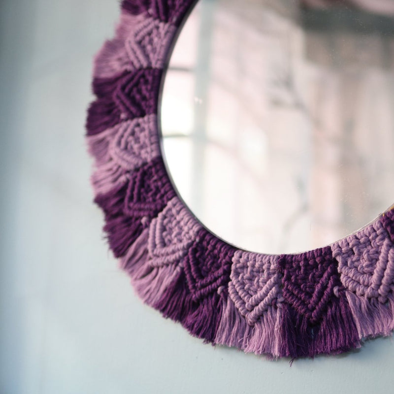 Handmade Macrame Purple and Lavender Mirror | Verified Sustainable Wall Decor on Brown Living™