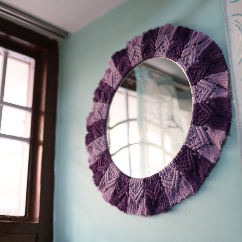 Handmade Macrame Purple and Lavender Mirror | Verified Sustainable Wall Decor on Brown Living™