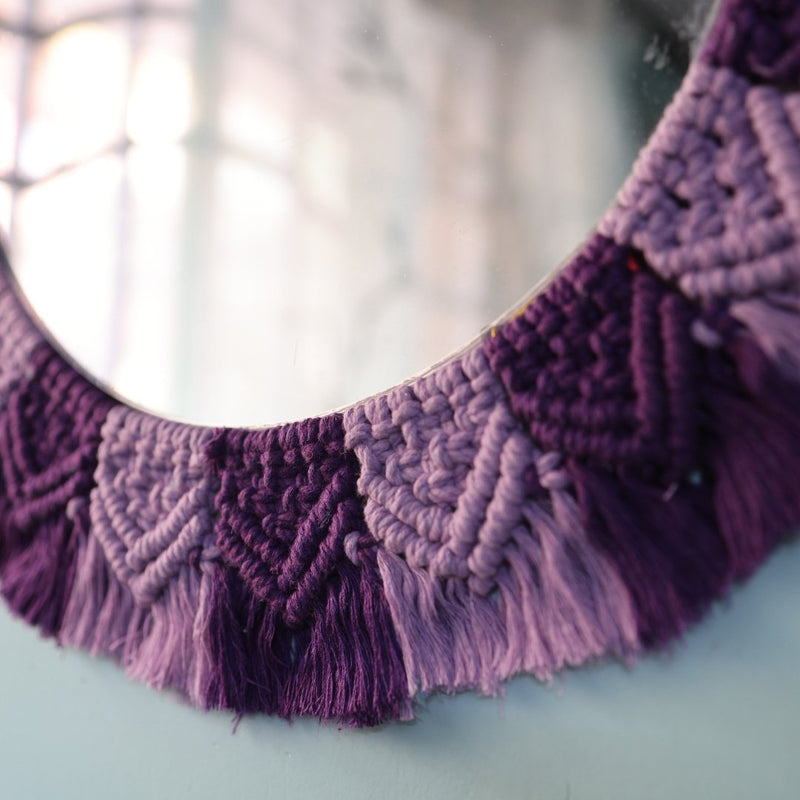 Handmade Macrame Purple and Lavender Mirror | Verified Sustainable Wall Decor on Brown Living™