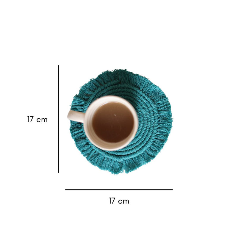 Handmade Macrame Teal Table Coasters - Set of 2 | Verified Sustainable Coasters on Brown Living™