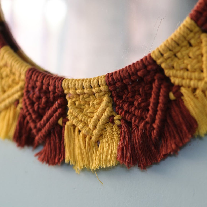 Handmade Macrame Yellow-Brown Mirror | Verified Sustainable Wall Decor on Brown Living™