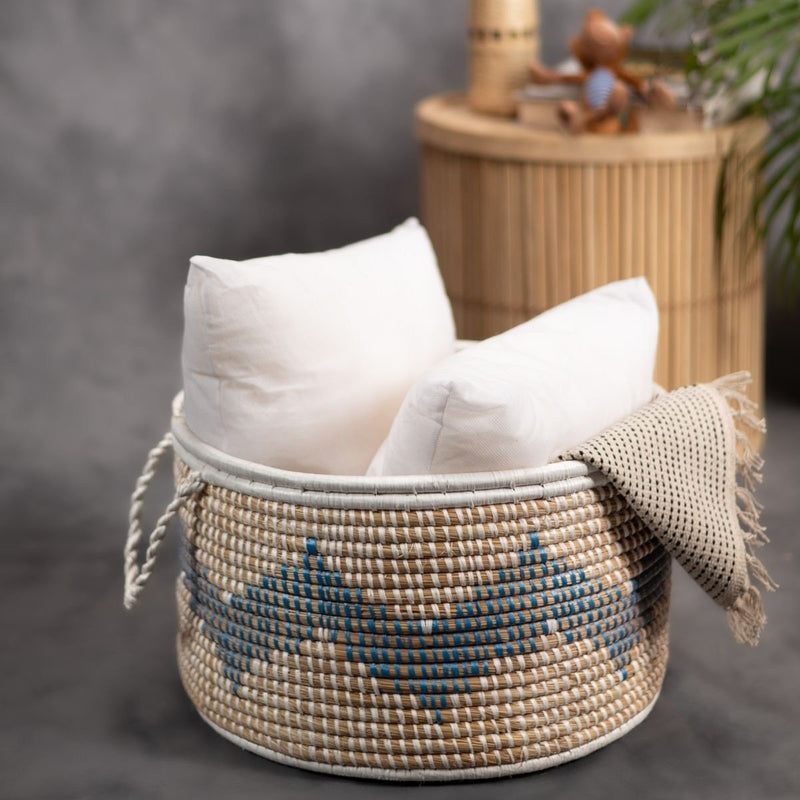 Handmade Moonj Grass Declutter Basket - Indigo-Wave | Verified Sustainable Baskets & Boxes on Brown Living™