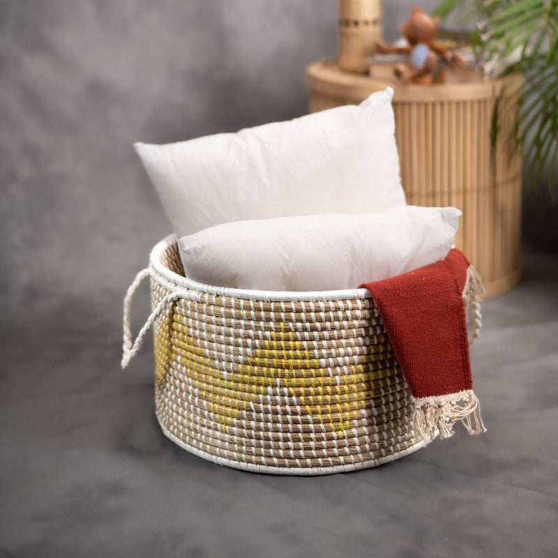 Handmade Moonj Grass Declutter Basket - Yellow-Wave | Verified Sustainable Baskets & Boxes on Brown Living™