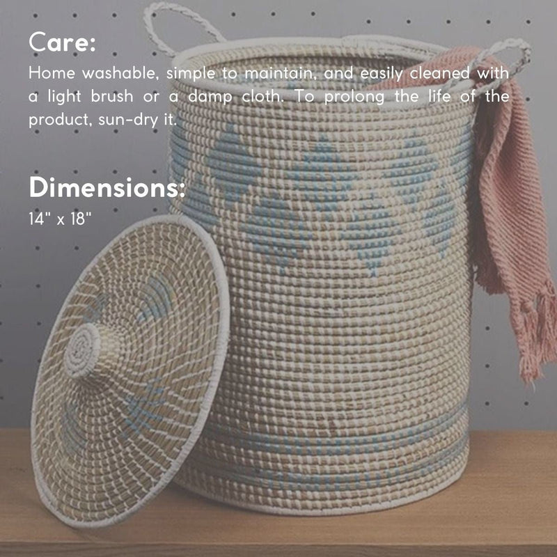 Handmade Moonj Grass Laundry Basket - Indigo-Diamond | Verified Sustainable Baskets & Boxes on Brown Living™