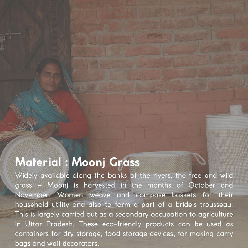 Handmade Moonj Grass Laundry Basket - Indigo-Wave | Verified Sustainable Baskets & Boxes on Brown Living™