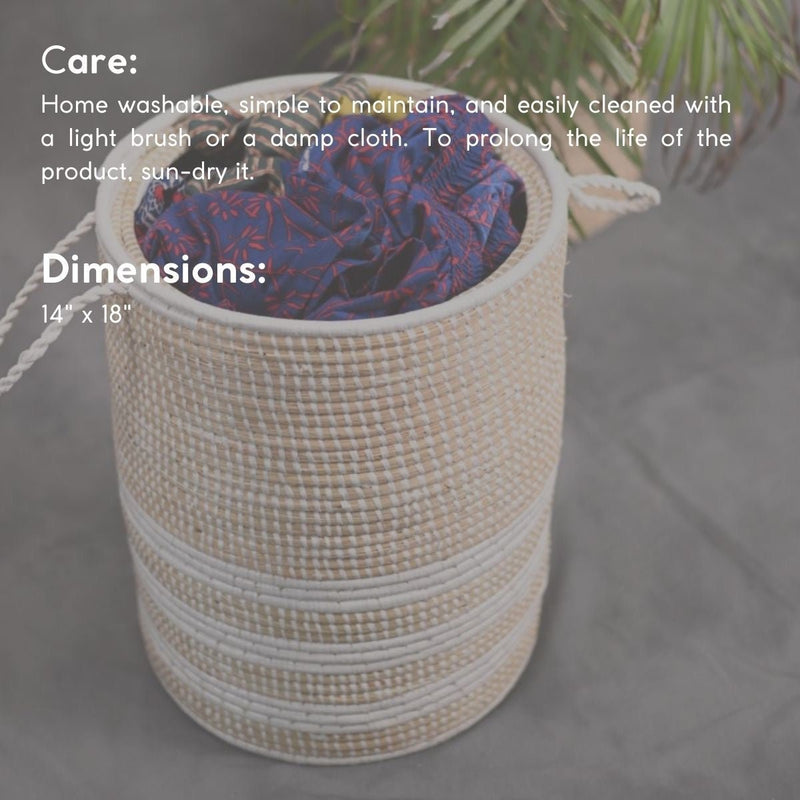 Handmade Moonj Grass Laundry Basket - White-Line | Verified Sustainable Baskets & Boxes on Brown Living™