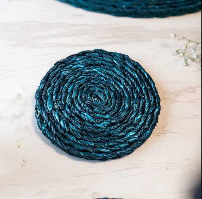 Handmade Sabai Grass Coasters - Indigo | Verified Sustainable Table Essentials on Brown Living™