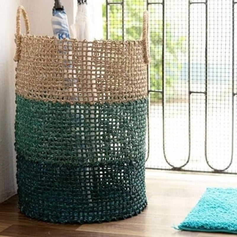 Handmade Sabai Grass Laundry Basket - Indigo | Verified Sustainable Baskets & Boxes on Brown Living™