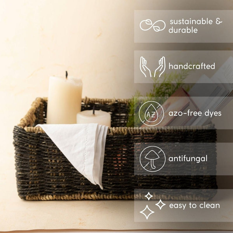 Handmade Sabai Grass Towel Basket - Black | Verified Sustainable Baskets & Boxes on Brown Living™