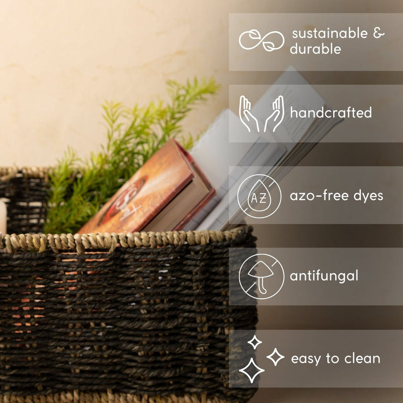 Handmade Sabai Grass Towel Basket - Black | Verified Sustainable Baskets & Boxes on Brown Living™