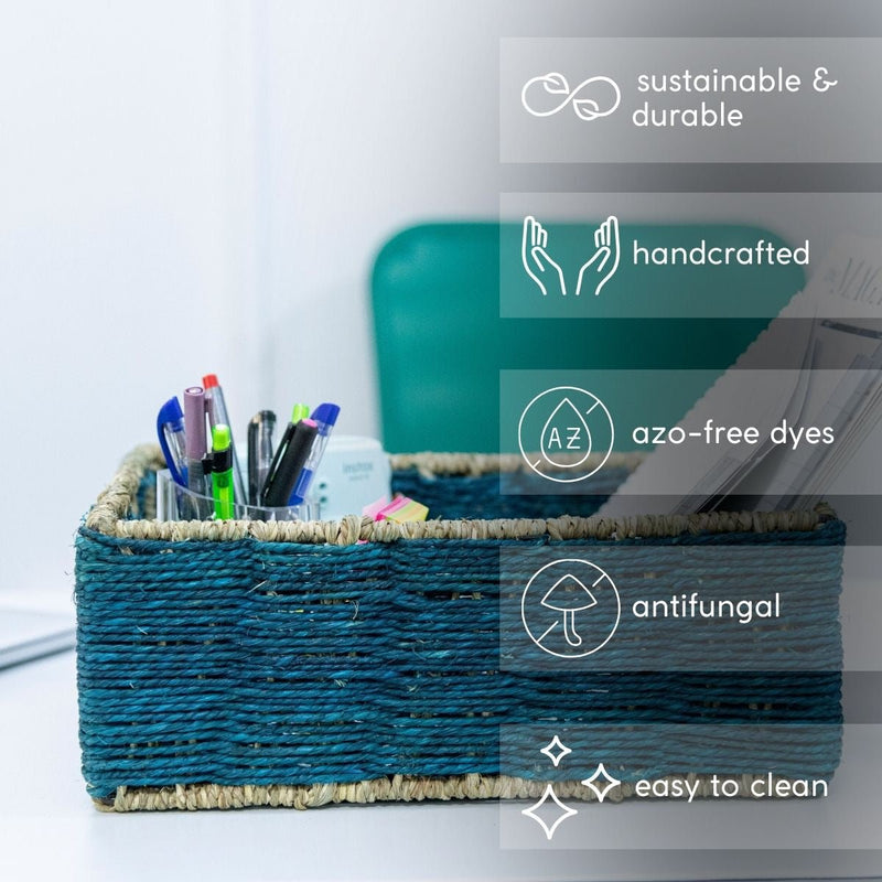 Handmade Sabai Grass Towel Basket - Indigo | Verified Sustainable Baskets & Boxes on Brown Living™