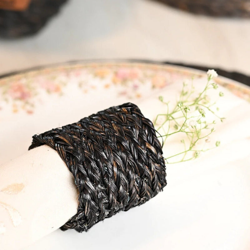 Handmade Sabai Napkin Rings - Black | Verified Sustainable Table Decor on Brown Living™