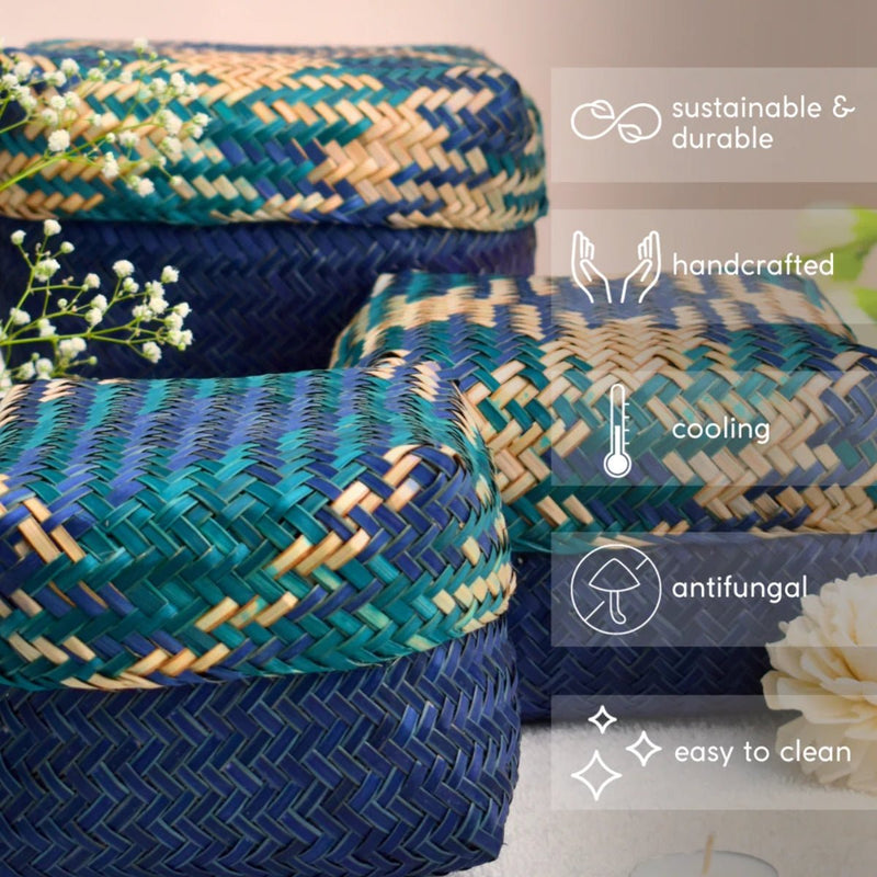 Handmade Sitalpati Gift Box - Indigo & Green | Verified Sustainable Gift Box on Brown Living™