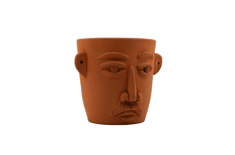 Handmade Terracotta Table Top Planter Face with Moustache | Verified Sustainable Pots & Planters on Brown Living™