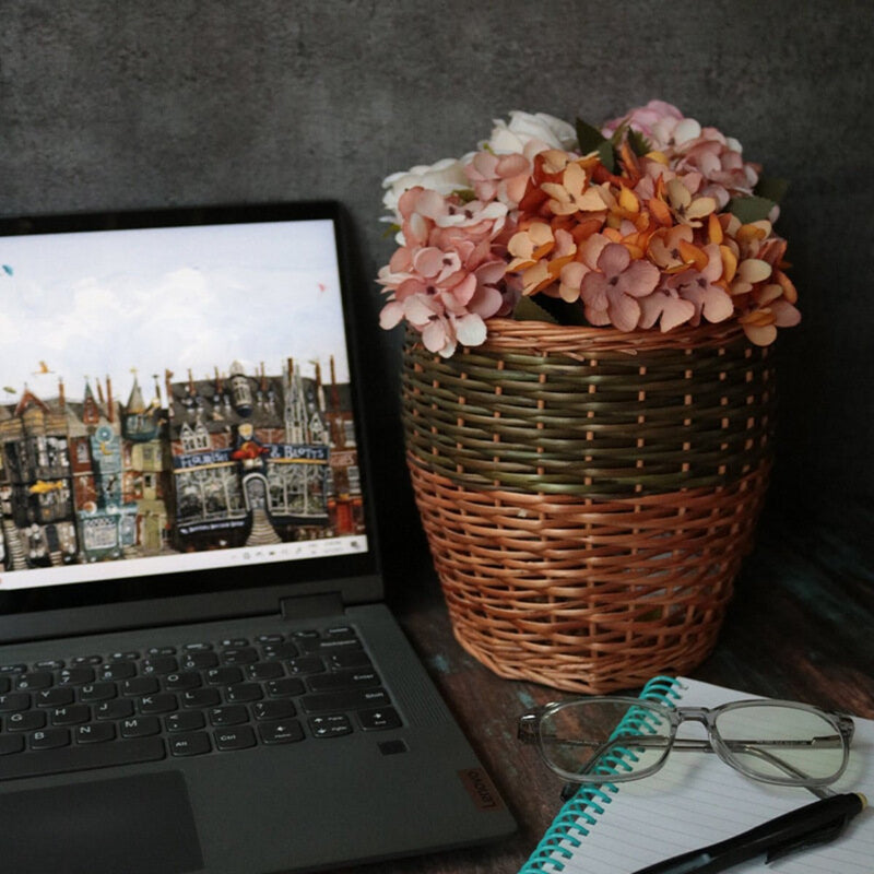 Handmade Wicker Planter Green | Verified Sustainable Pots & Planters on Brown Living™