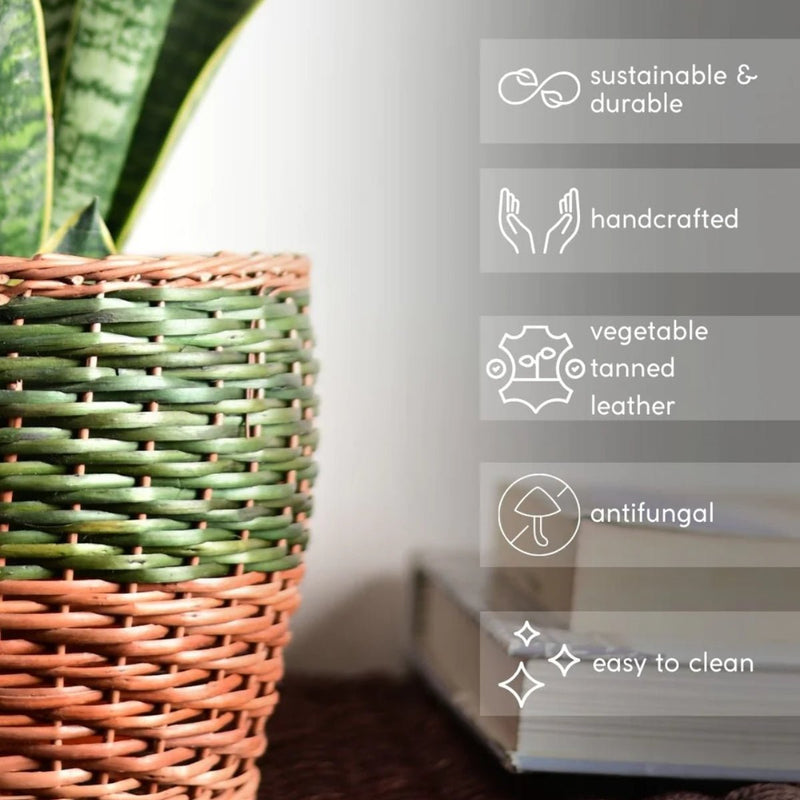 Handmade Wicker Planter Green | Verified Sustainable Pots & Planters on Brown Living™