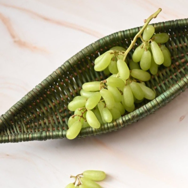 Handmade Wicker Shikara Bowl - Green | Verified Sustainable Trays & Platters on Brown Living™