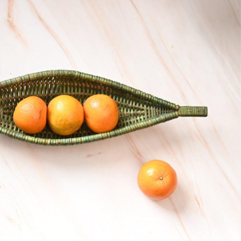 Handmade Wicker Shikara Bowl - Green | Verified Sustainable Trays & Platters on Brown Living™