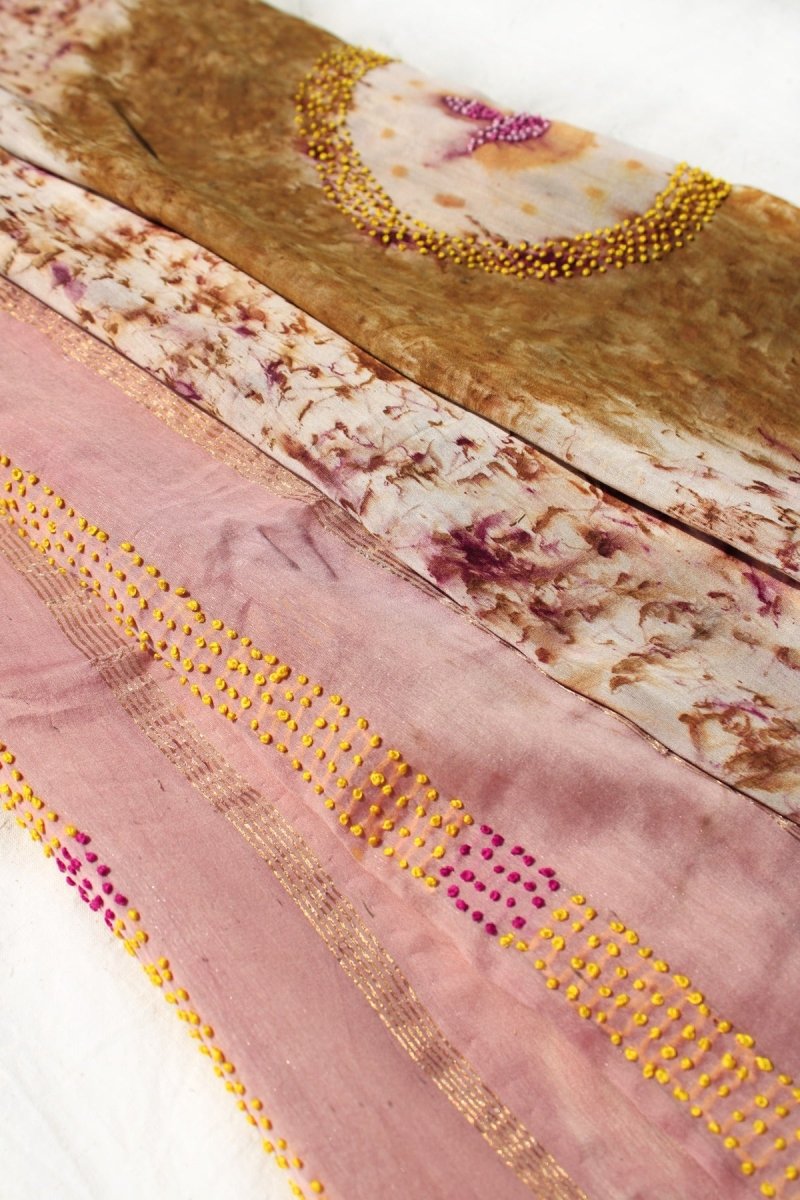 Handwoven Krishna Maheshwari Saree - Imprinted With Marigold & Rose | Verified Sustainable Womens Saree on Brown Living™