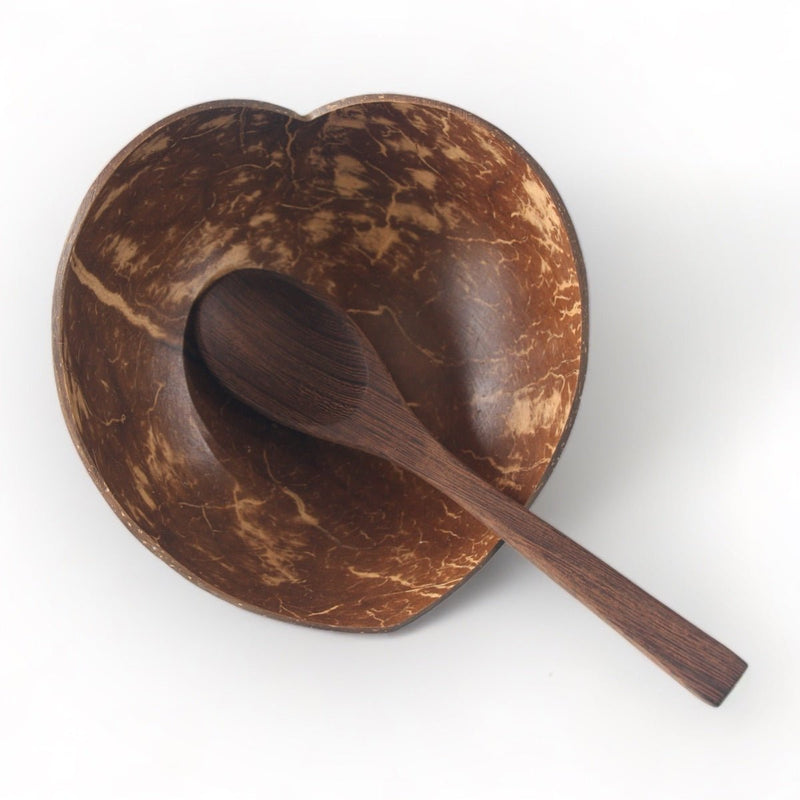 Heart Shaped Coconut Shell Bowl and Spoon Set | Verified Sustainable Plates & Bowls on Brown Living™