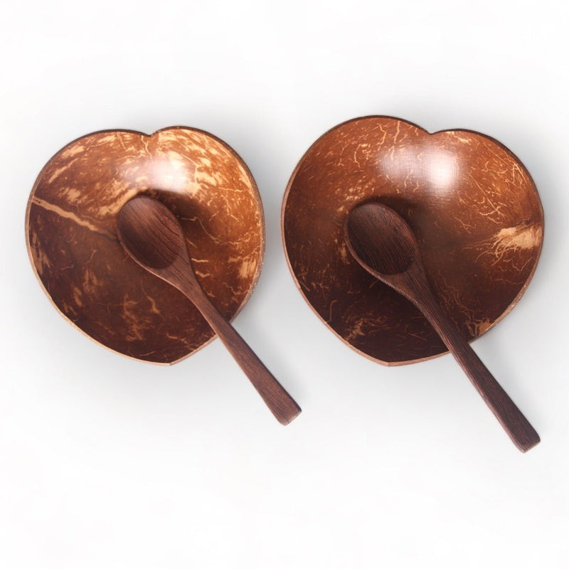 Heart Shaped Coconut Shell Bowl and Spoon Set | Verified Sustainable Plates & Bowls on Brown Living™