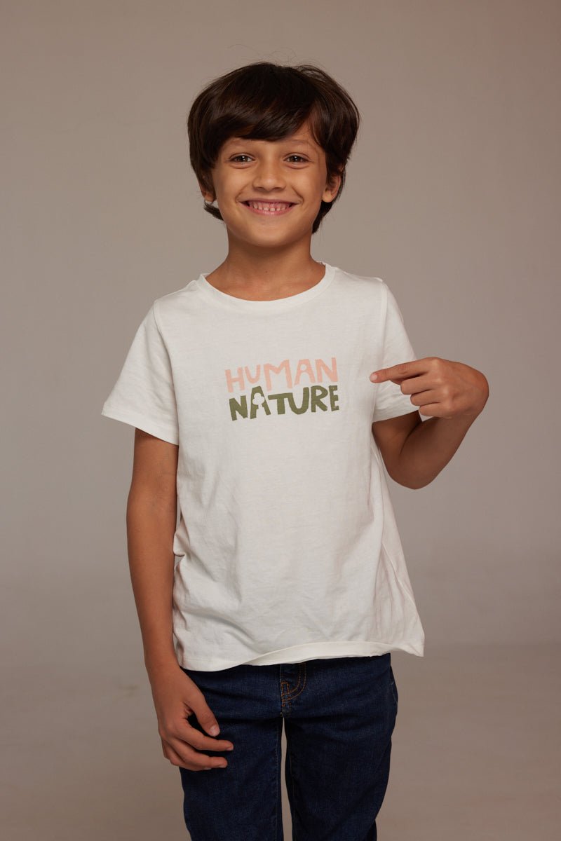 Human Nature - Kids Unisex Organic Cotton T - shirt | White | Verified Sustainable Kids T - Shirts on Brown Living™