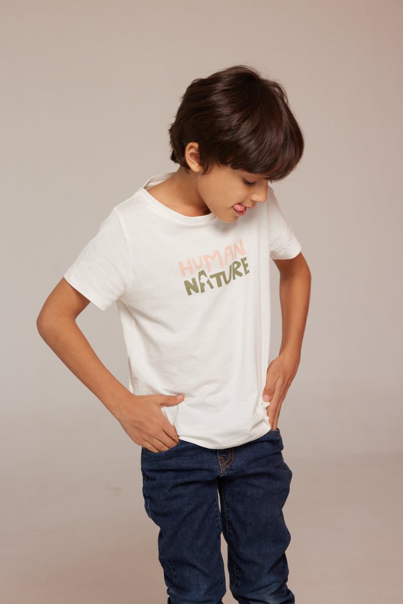 Human Nature - Kids Unisex Organic Cotton T - shirt | White | Verified Sustainable Kids T - Shirts on Brown Living™