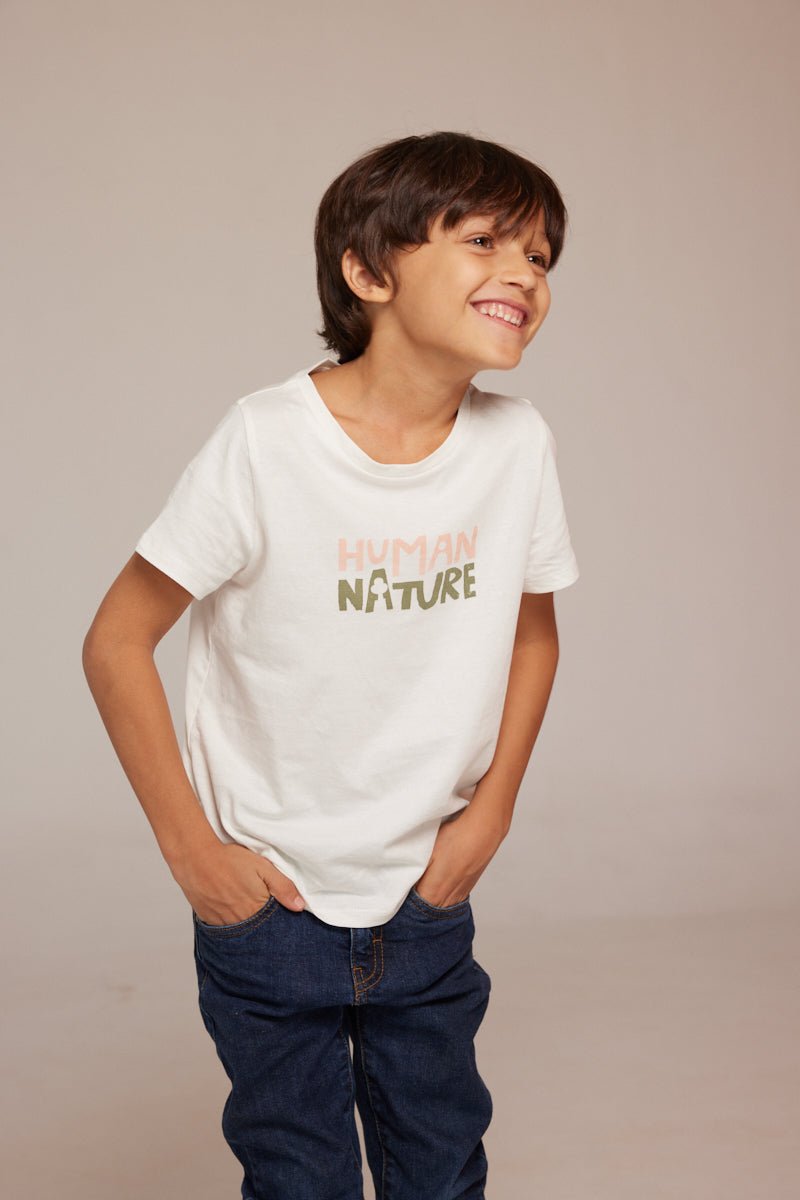 Human Nature - Kids Unisex Organic Cotton T - shirt | White | Verified Sustainable Kids T - Shirts on Brown Living™