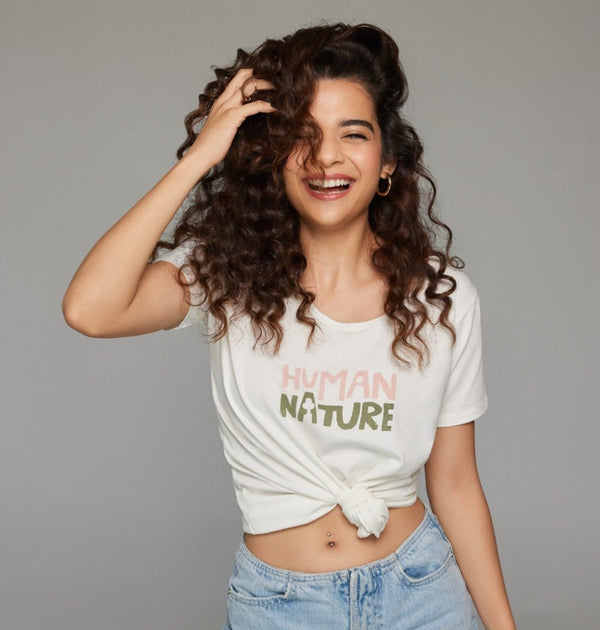 Human Nature - Womens Organic Cotton T - shirt | White | Verified Sustainable Womens T - Shirt on Brown Living™