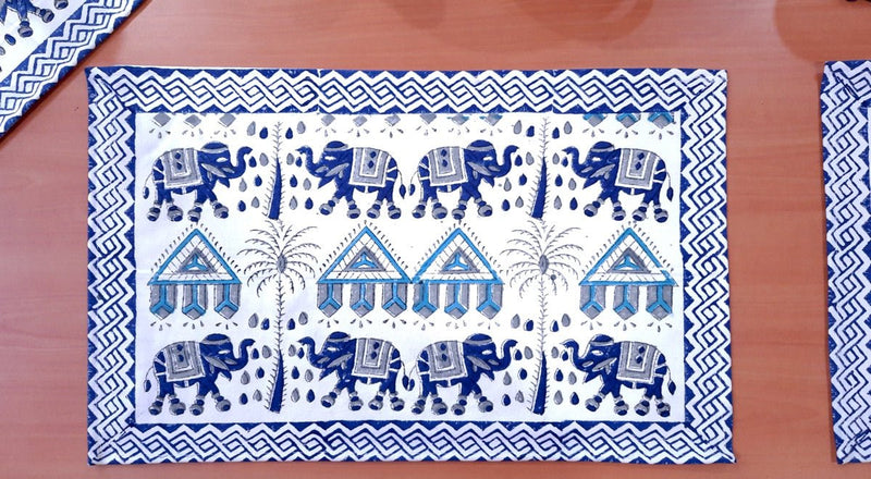 Indigo Elephant Pure Cotton Table Linen Set- 6 Seater | Verified Sustainable Table Linens on Brown Living™